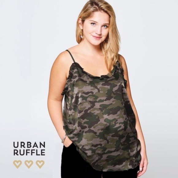Satin Camo Cami with Ruffle Trim - Picture 5 of 8